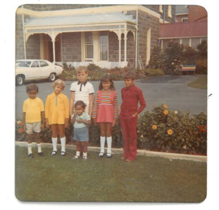 A photograph of Charmaine Clarke (second right) with siblings Peter, Selina (deceased), Paul, George (deceased) and Laurie at St Josephs Catholic Home in Ballarat, 1972.