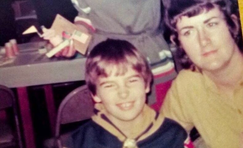 Paul Jan Zdunek at a Boy Scouts awards dinner at Bishop John Neumann School in 1977 with his mother, Carole Hines.