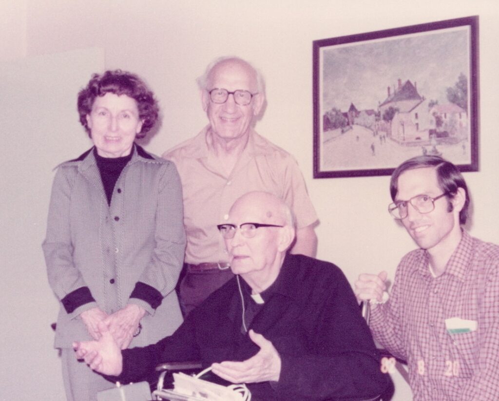 Fr. Jim Chevedden with his parents and his mentor, Fr. Francis Rouleau, S.J., on August 20, 1982.