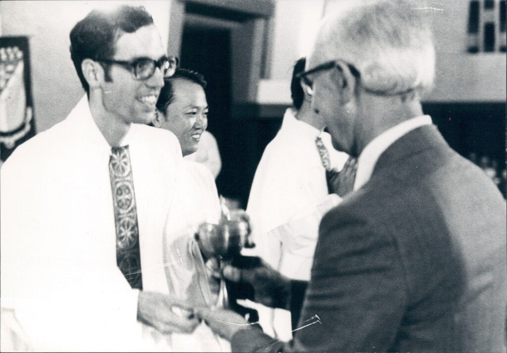 Fr. Jim Chevedden and his father Ray, at Fr. Jim’s ordination in Taipei, Taiwan, on July 31, 1978.