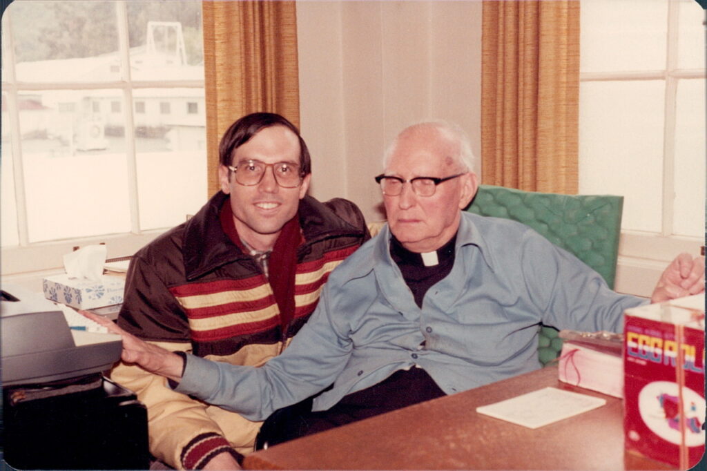 Fr. Jim Chevedden with his mentor, Fr. Francis Rouleau, S.J., in about 1982 in the San Jose area.