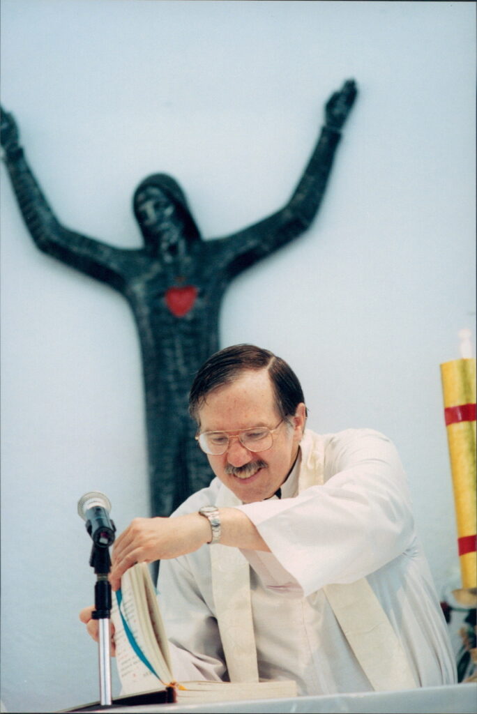 Fr. Jim Chevedden saying Mass in the San Jose area in 1990s