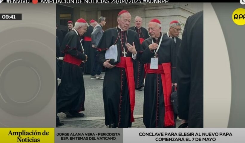 Cardinal Juan Luis Cipriani leaves the Vatican’s Paul VI Hall, where pre-conclave general congregation meetings are taking place, April 28, 2025. (Credit: Ampliacion de Noticias/Screenshot.)