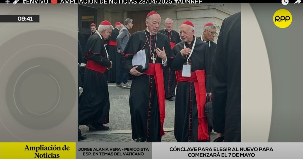 Cardinal Juan Luis Cipriani leaves the Vatican’s Paul VI Hall, where pre-conclave general congregation meetings are taking place, April 28, 2025. (Credit: Ampliacion de Noticias/Screenshot.)