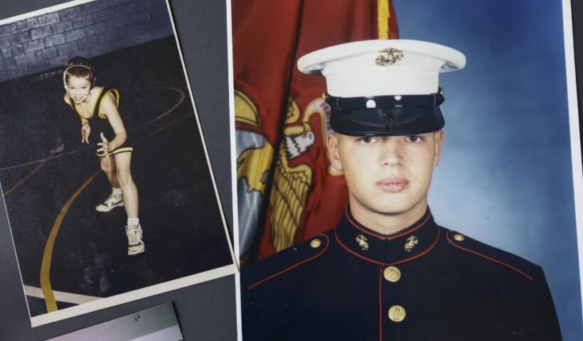 Robert Krankvich, shown as a child, at left, and after he joined the Marine Corps as a young man. Provided