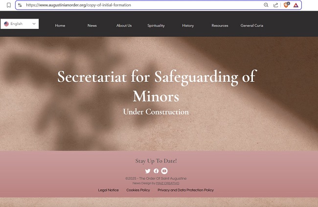 Augustinians' Secretariat for Safeguarding of Minors webpage, under construction on May 9, 2025