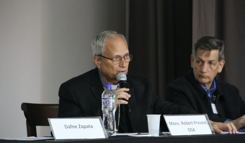 Robert Prevost, while bishop of Chiclayo, attending a seminar on the clergy sexual abuse crisis in Peru, 2022. Peruvian Jesuits' social media.