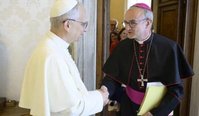 Pope Leo XIV meets with Archbishop Thibault Verny in the Vatican. Credit: Vatican Media.
