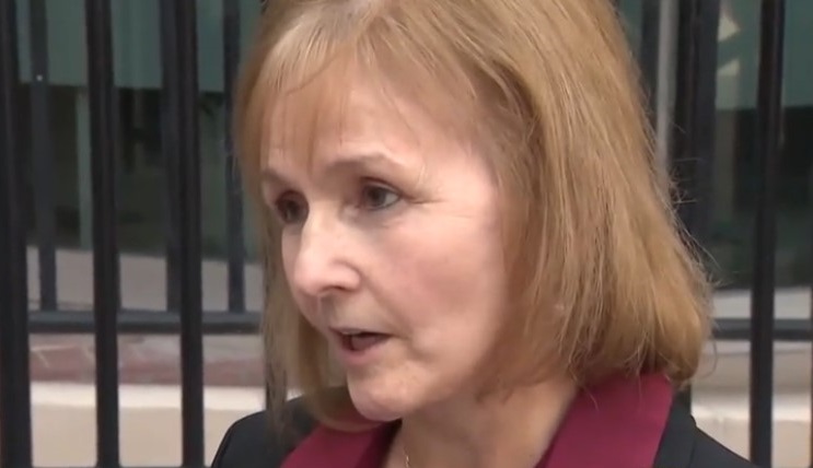 Survivor reads from the statement she gave in bankruptcy court on April 8, 2024: "My name is Teresa Lancaster - survivor, activist, and advocate..." Screen image from WBAL-TV video